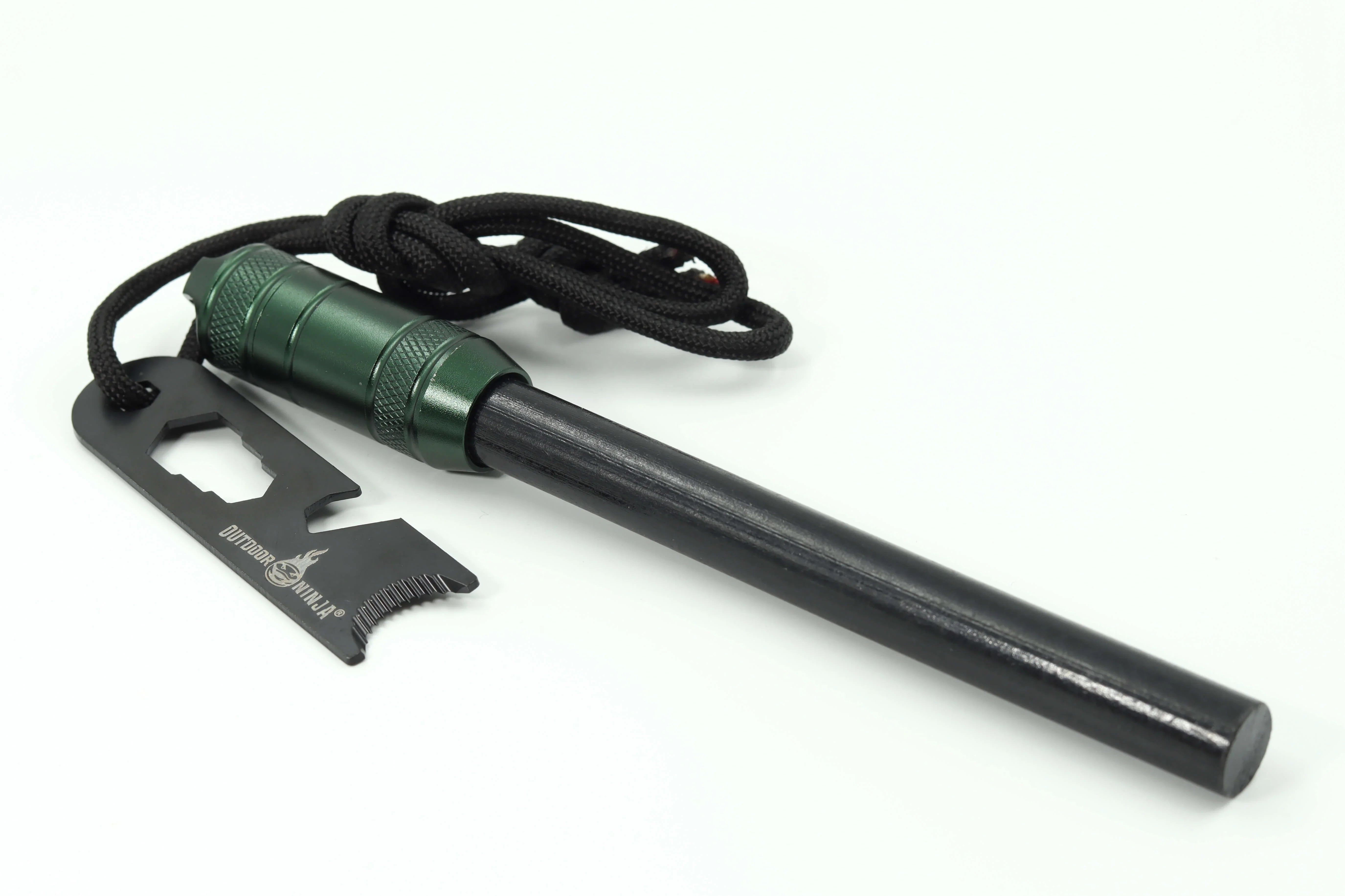 Feuerstahl The Legend Tactical Grün mit Zunderfach, Striker und Paracord Leine