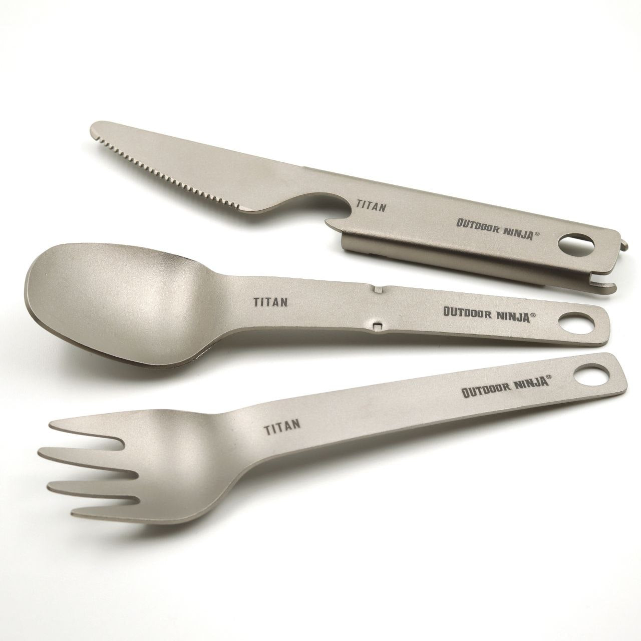 Titan Mini Besteckset Ultraleicht 39 g | 13 cm | Löffel, Gabel, Messer mit Flaschenöffner für Wandern, EDC & Camping