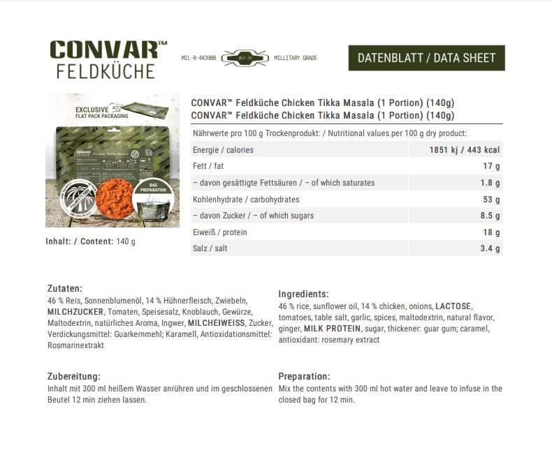 CONVAR™ Feldküche Chicken Tikka Masala