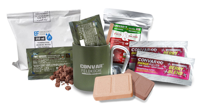 Staupack A1 – Dein Notfallpaket für Auto-Staus. Mit Essen, Trinken und Extras. Kompakt, leicht und immer griffbereit