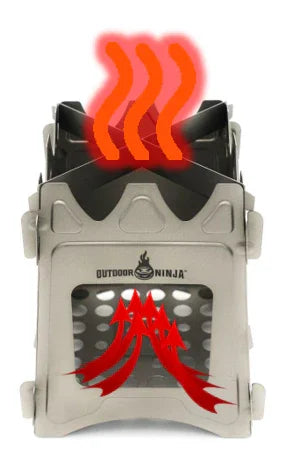 Titan Hobo V2 Pro Holzofen mit Spiritusbrenner Einsatz und Bodenschutzmatte.