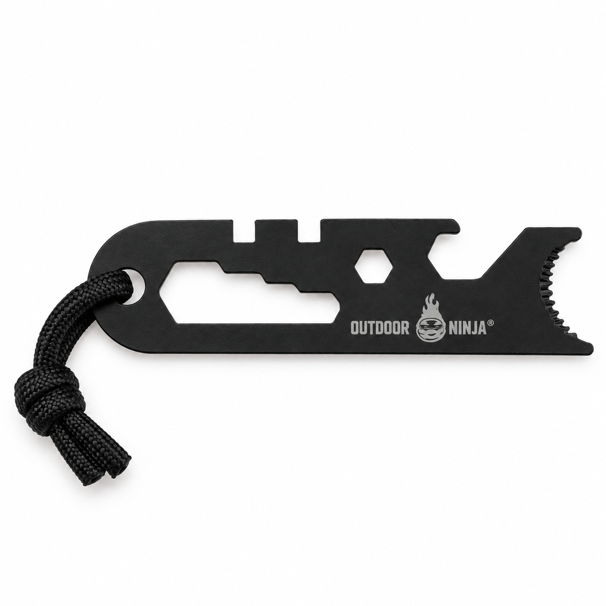 Detail des schwarzen Multifunktions-Strikers mit Outdoor Ninja Logo